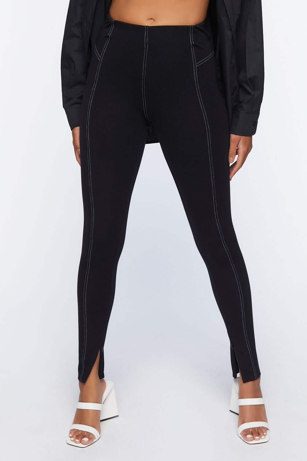 Topstitched Split-Hem Leggings