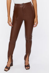 Faux Leather Split-Hem Pants
