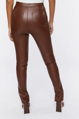Faux Leather Split-Hem Pants