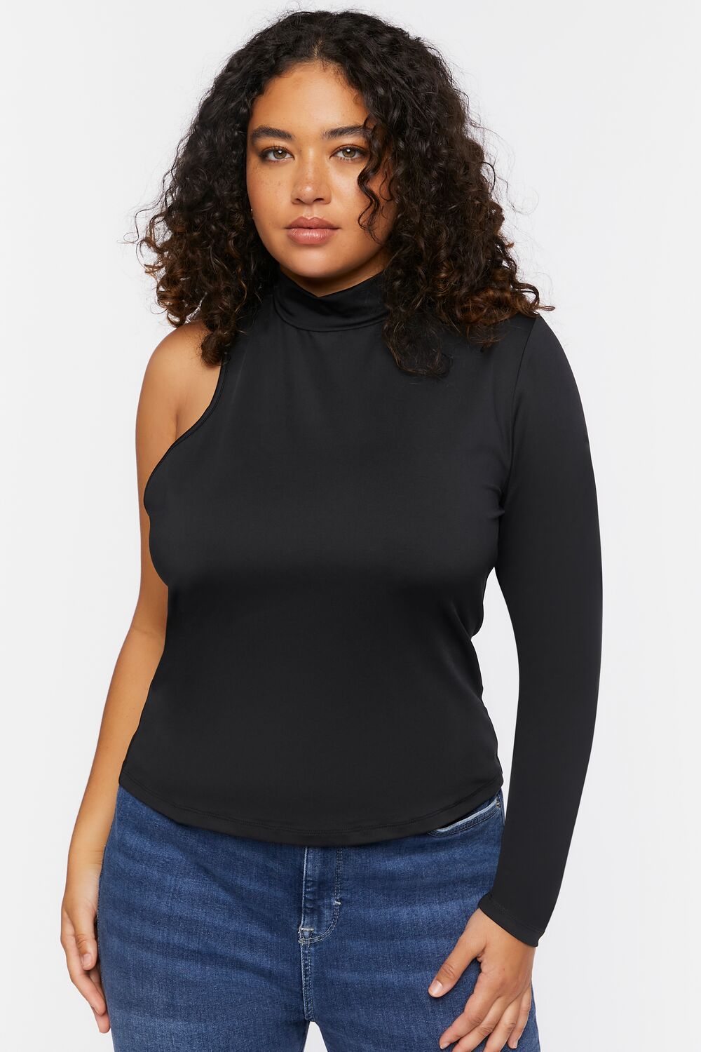 Plus Size One-Sleeve Cutout Top