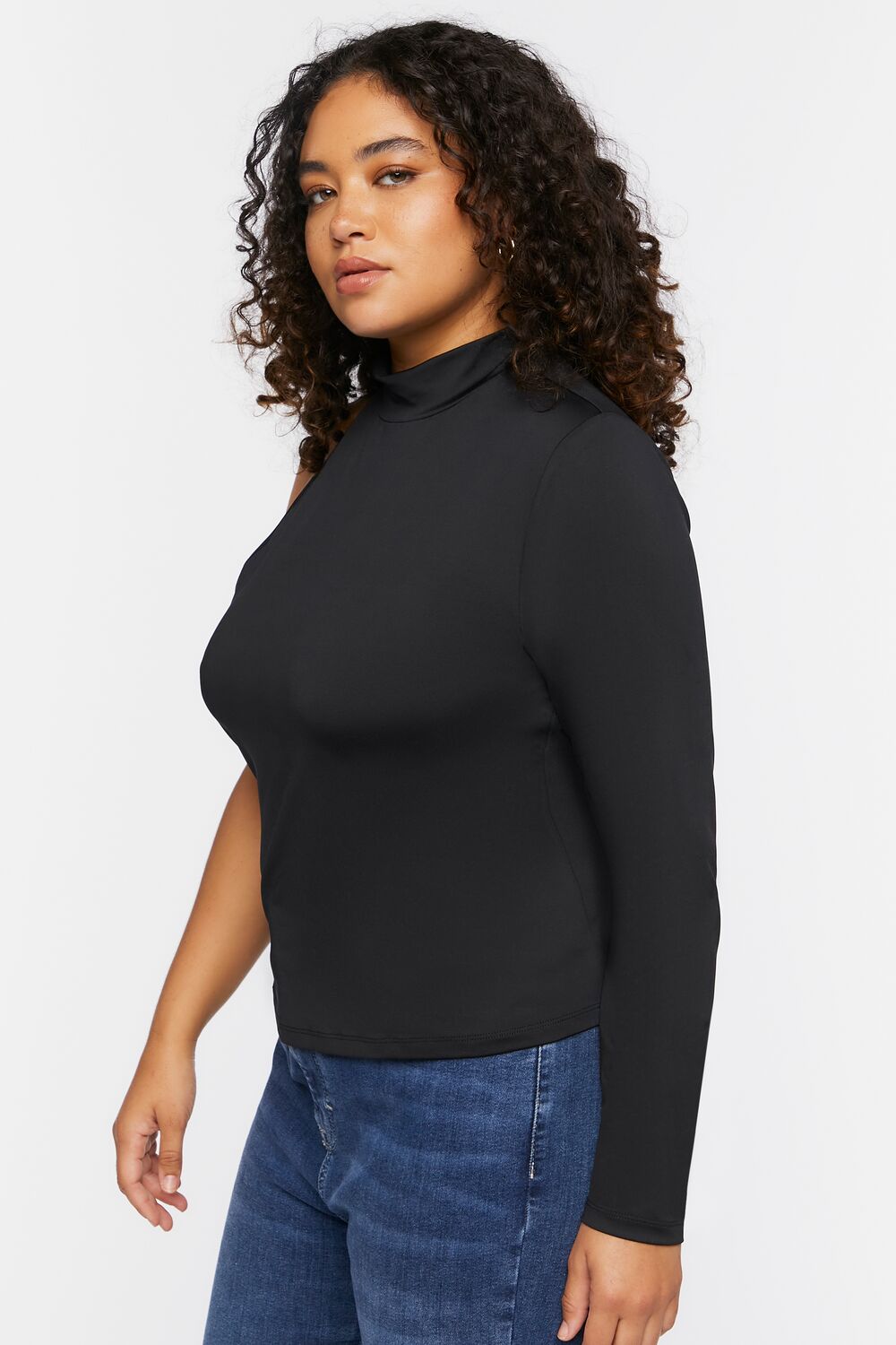 Plus Size One-Sleeve Cutout Top