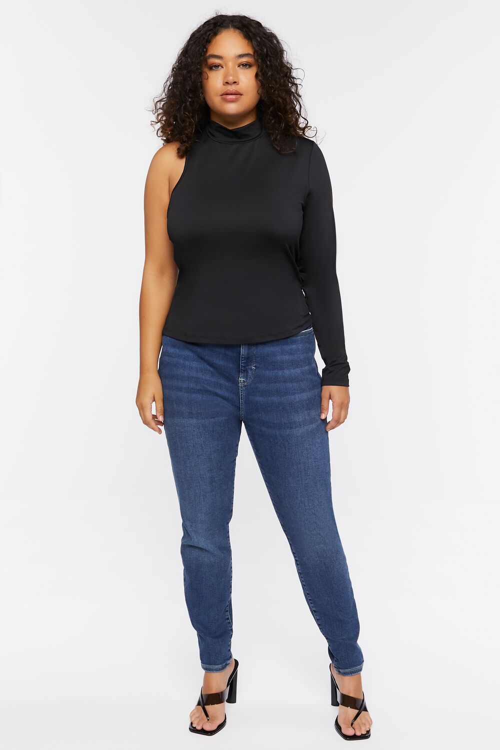 Plus Size One-Sleeve Cutout Top