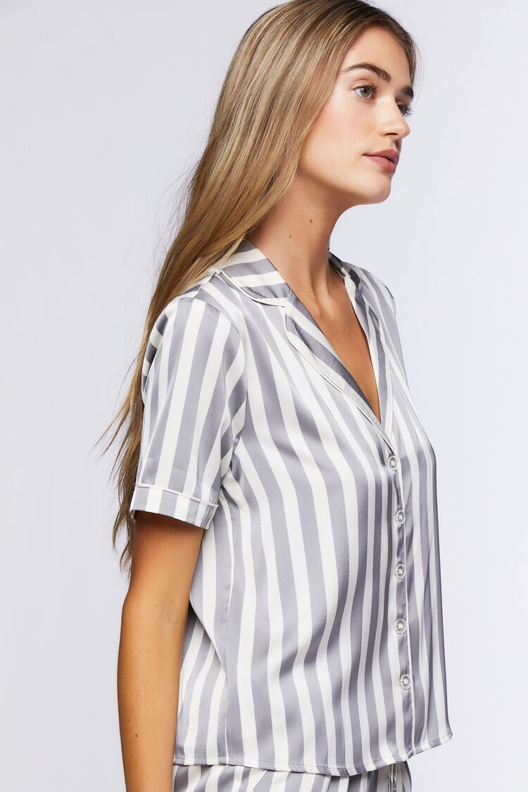 Striped Satin Shirt & Shorts Pajama Set
