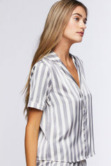 Striped Satin Shirt & Shorts Pajama Set