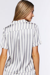 Striped Satin Shirt & Shorts Pajama Set