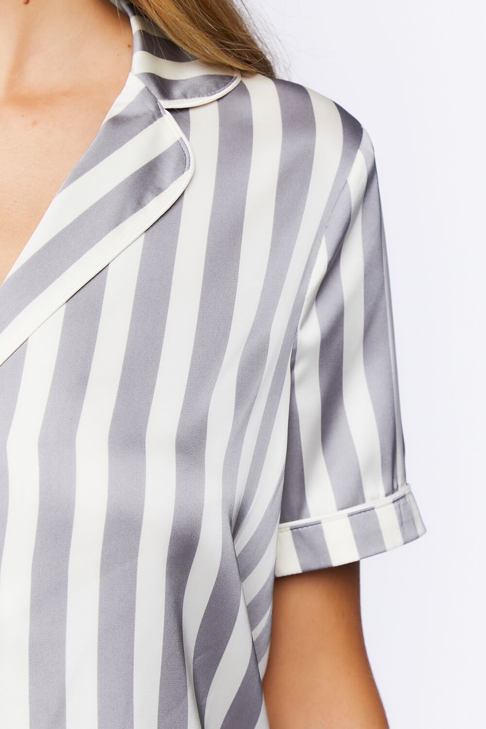 Striped Satin Shirt & Shorts Pajama Set