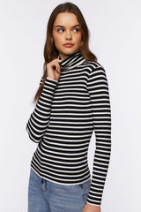 Striped Turtleneck Long-Sleeve Top