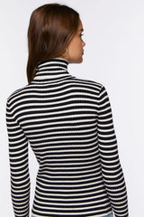 Striped Turtleneck Long-Sleeve Top