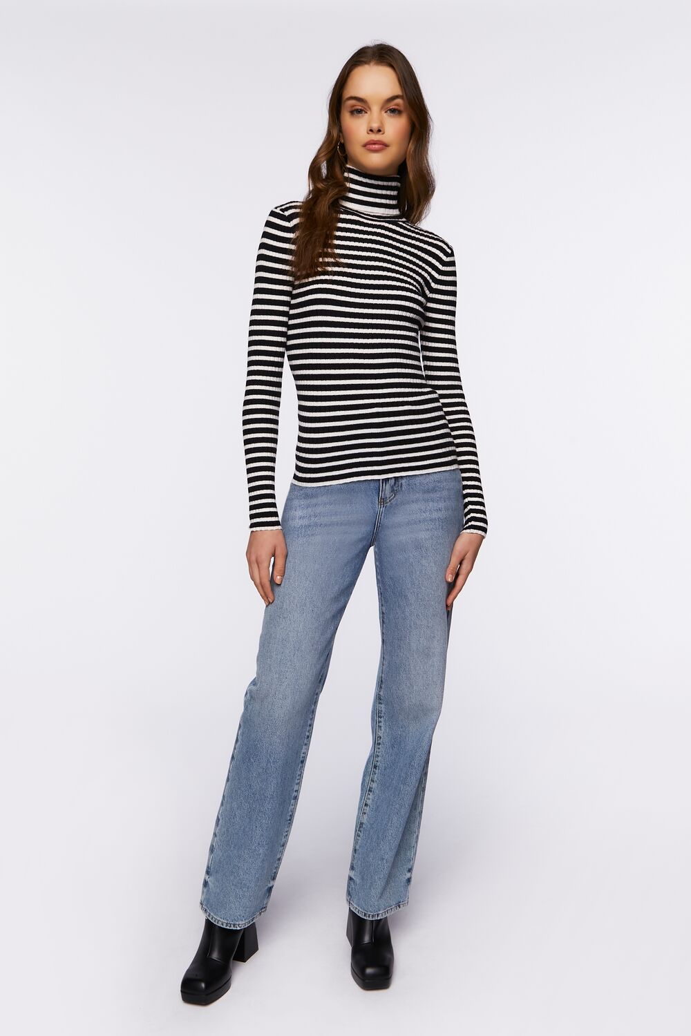 Striped Turtleneck Long-Sleeve Top