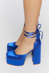 Satin Lace-Up Platform Heels