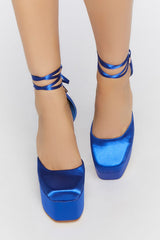 Satin Lace-Up Platform Heels