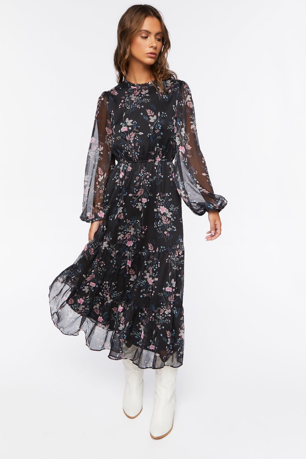 Chiffon Floral Print Midi Dress