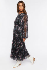 Chiffon Floral Print Midi Dress