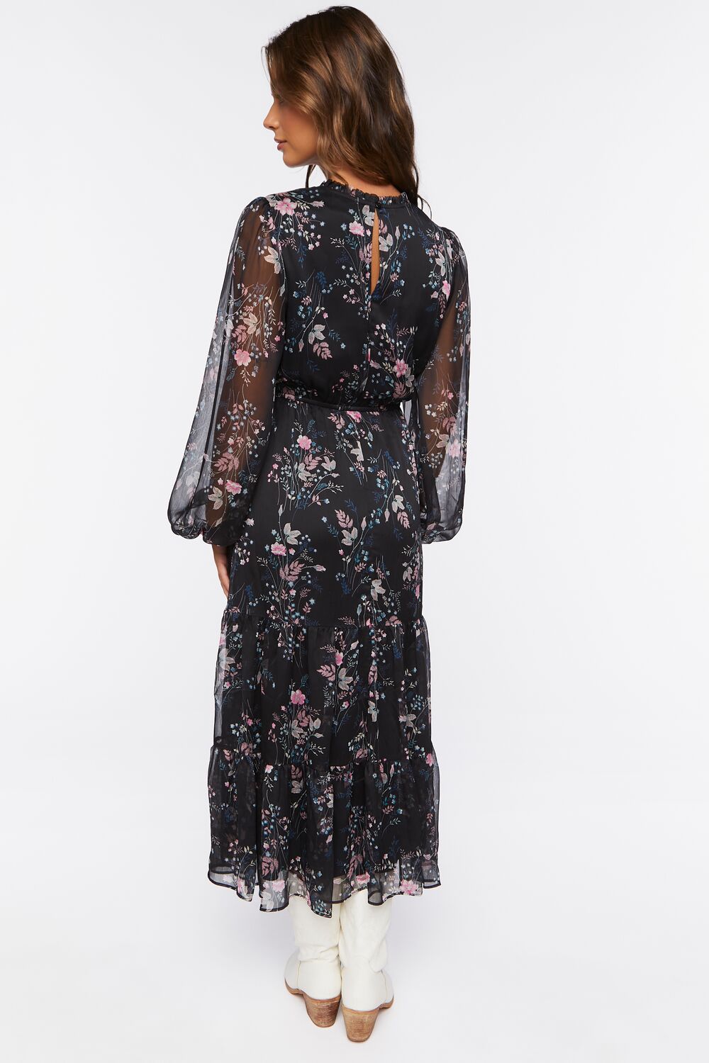 Chiffon Floral Print Midi Dress