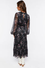 Chiffon Floral Print Midi Dress