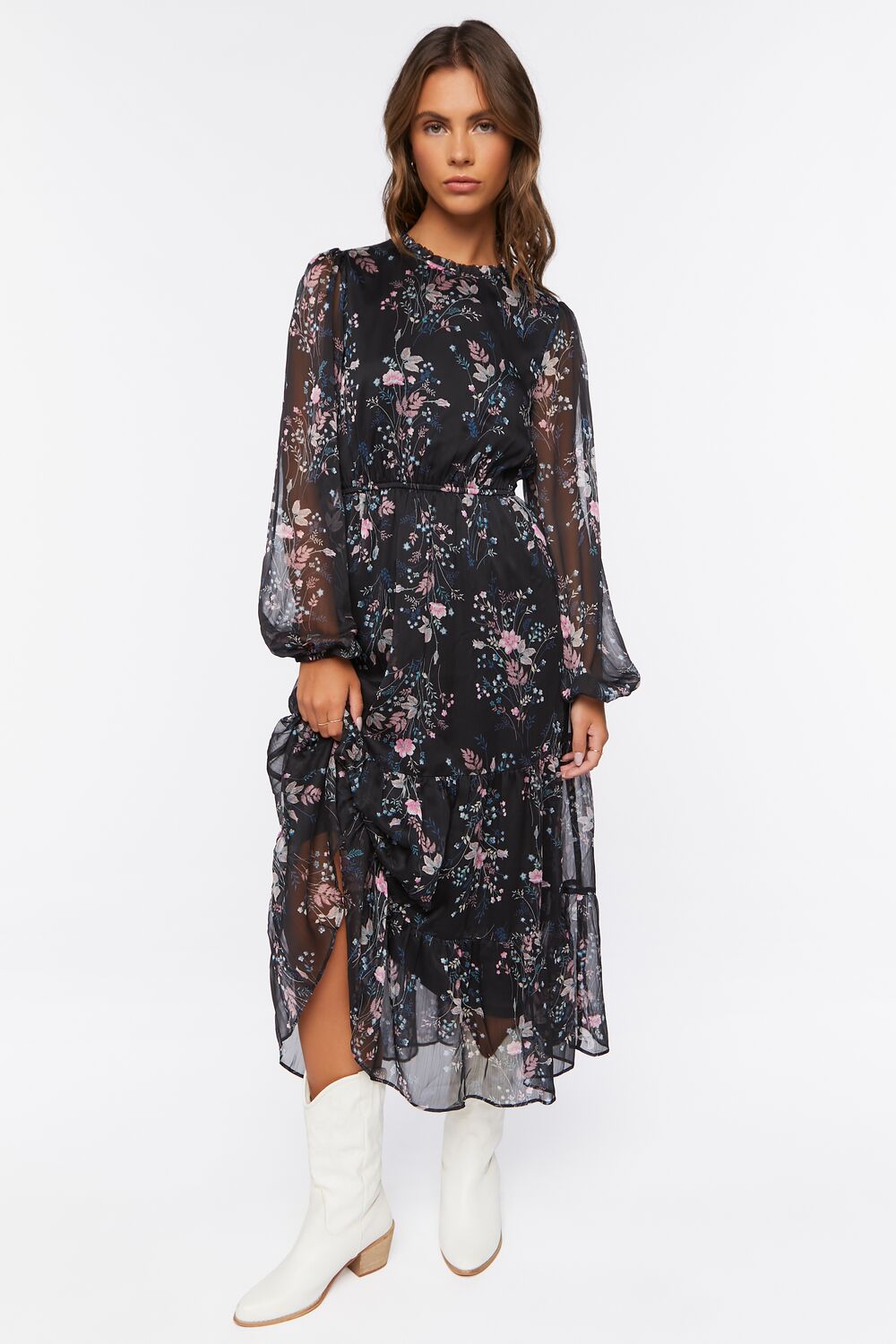 Chiffon Floral Print Midi Dress