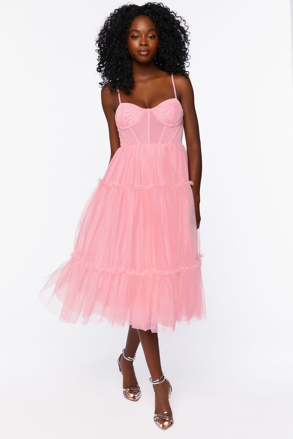 Tulle Ruffled Bustier Midi Dress
