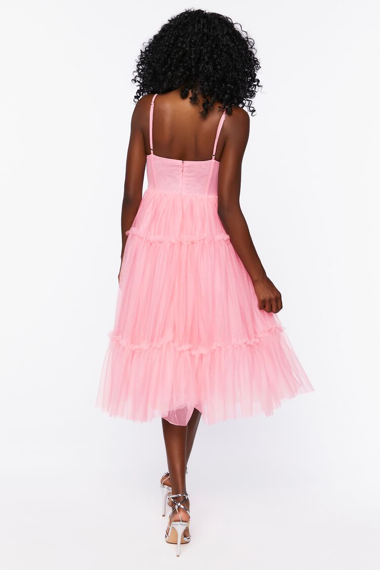 Tulle Ruffled Bustier Midi Dress