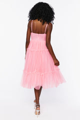 Tulle Ruffled Bustier Midi Dress