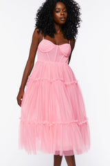 Tulle Ruffled Bustier Midi Dress