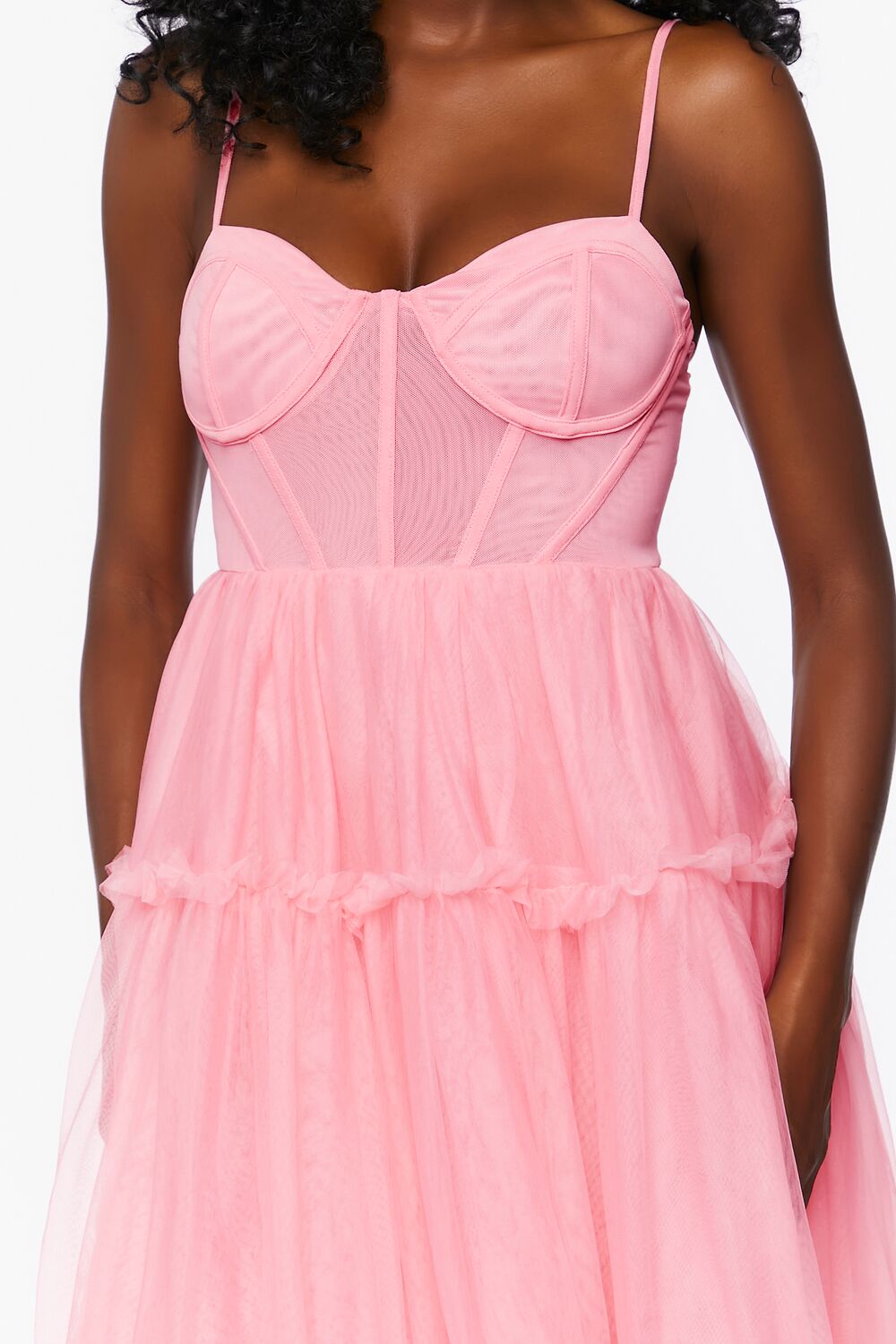 Tulle Ruffled Bustier Midi Dress