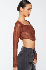 Crochet Lace Long-Sleeve Crop Top