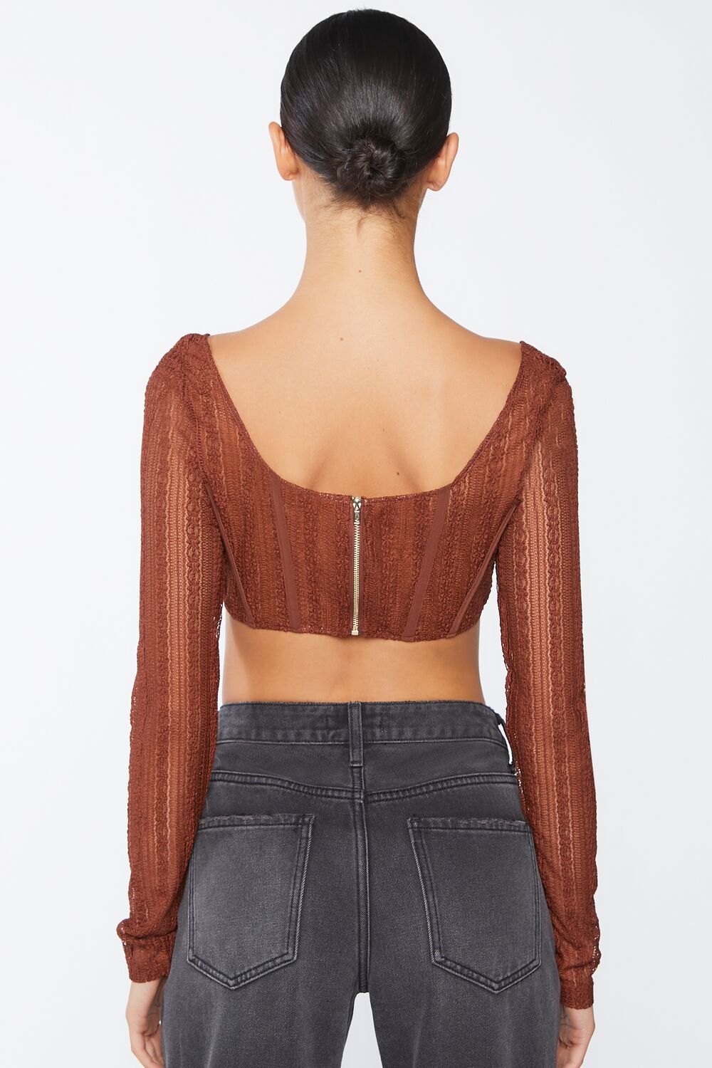 Crochet Lace Long-Sleeve Crop Top