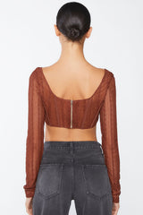 Crochet Lace Long-Sleeve Crop Top