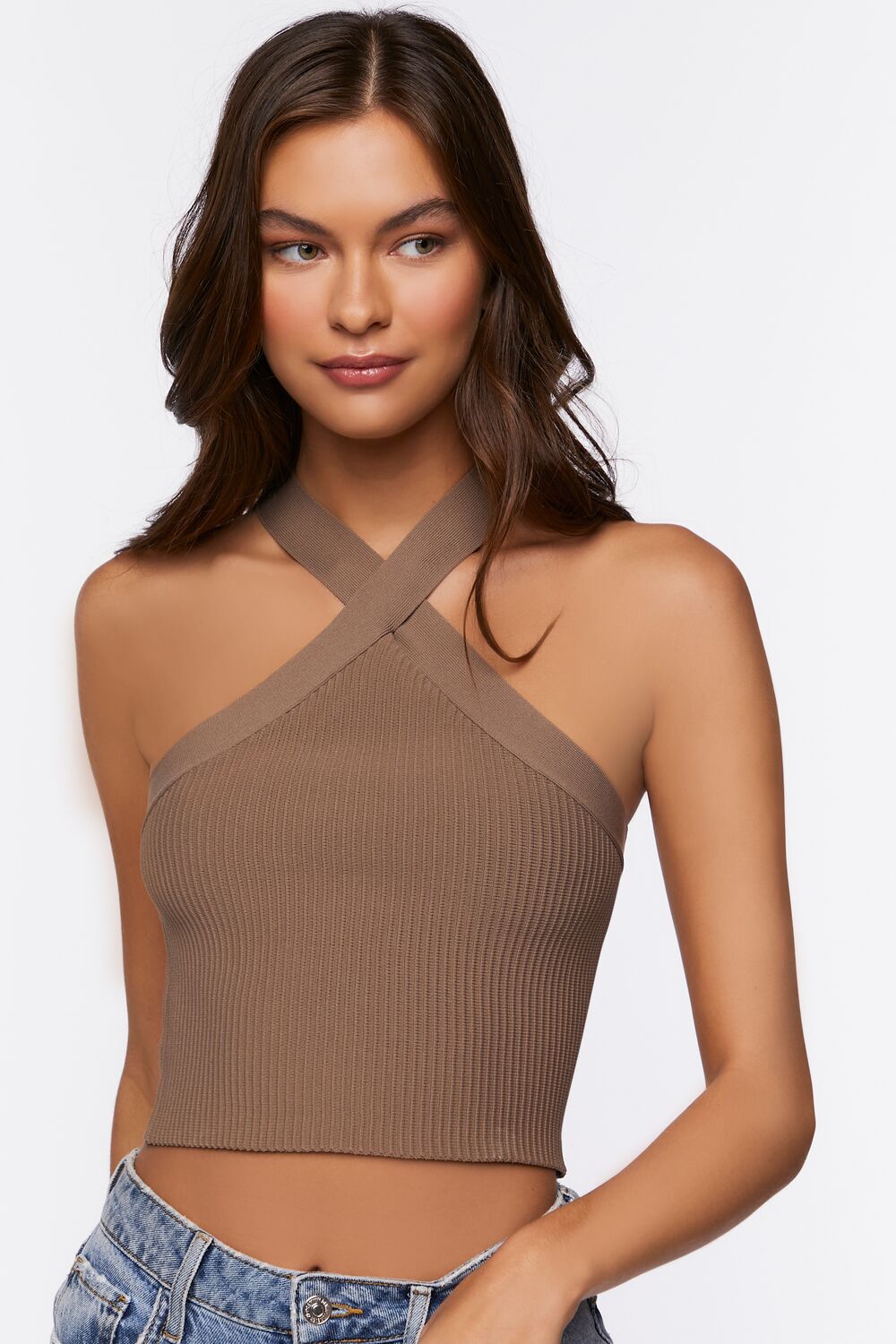 Sweater-Knit Halter Crop Top
