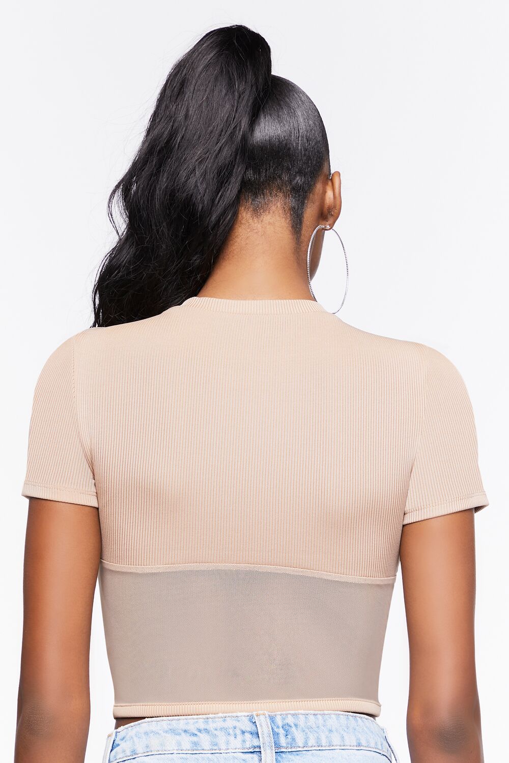 Ribbed Sheer Mesh Crop Top