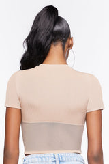 Ribbed Sheer Mesh Crop Top