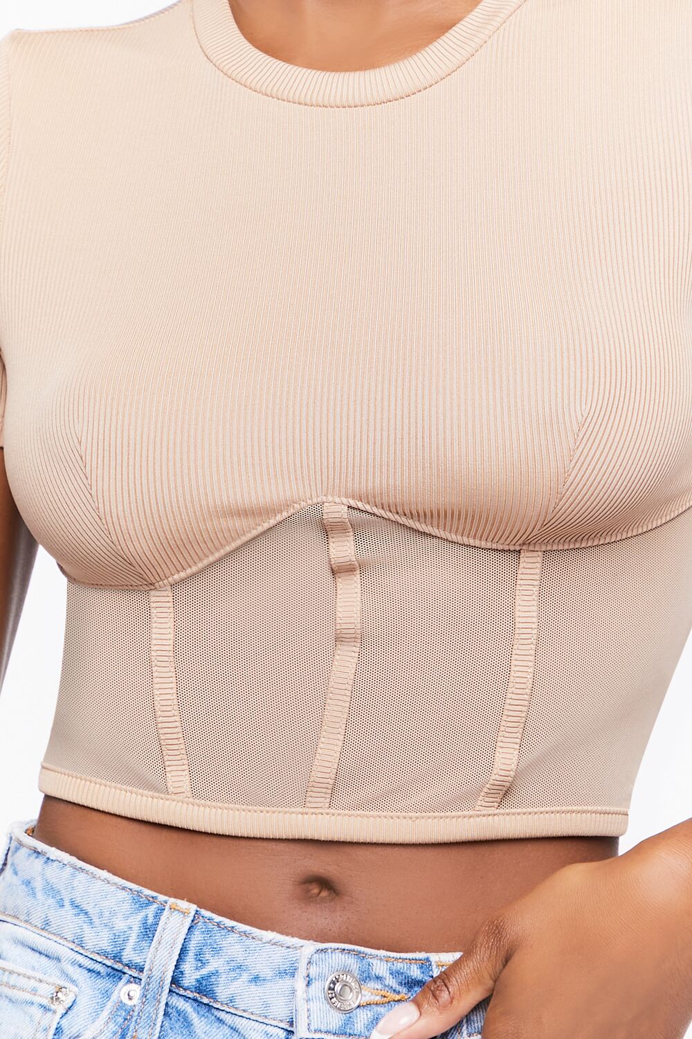 Ribbed Sheer Mesh Crop Top