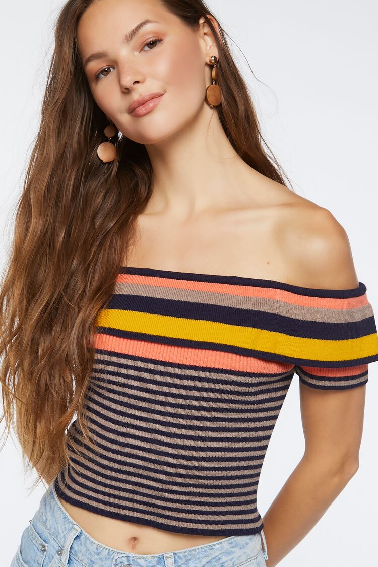 Striped Sweater-Knit Crop Top