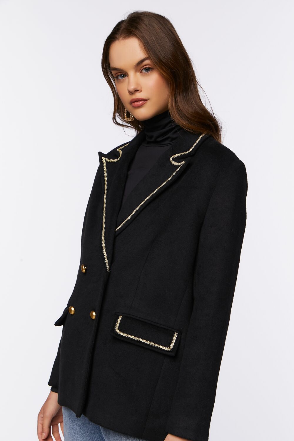Braided-Trim Peak Lapel Blazer