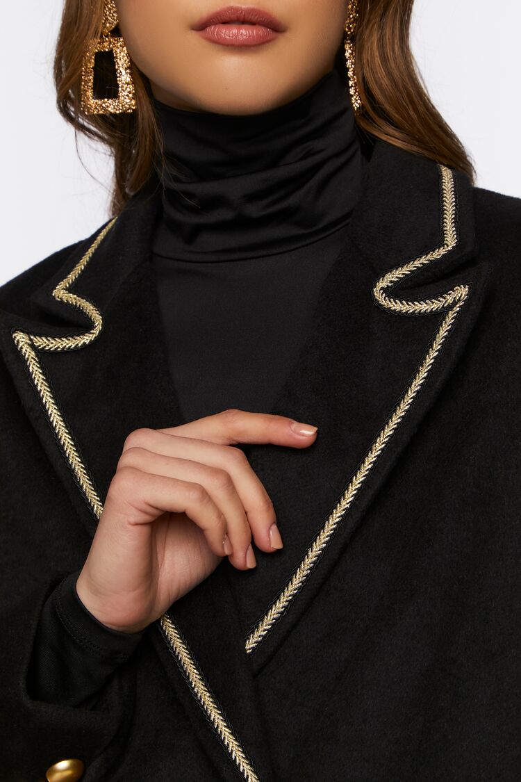 Braided-Trim Peak Lapel Blazer