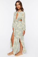 Floral Halter Cutout Maxi Dress