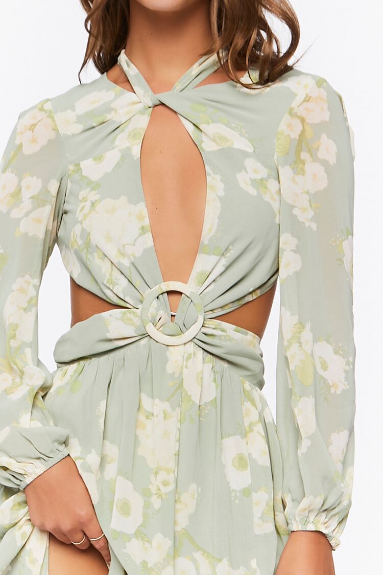 Floral Halter Cutout Maxi Dress