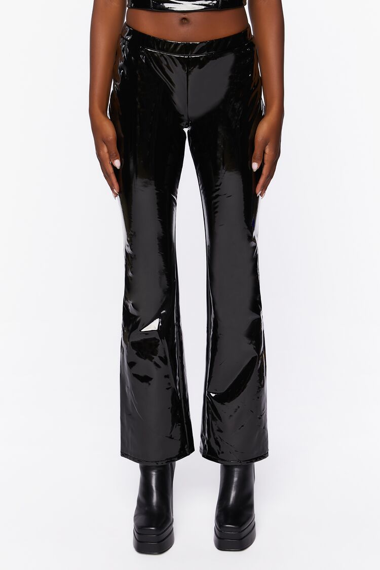 Faux Patent Leather Flare Pants