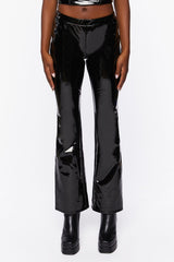 Faux Patent Leather Flare Pants