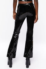 Faux Patent Leather Flare Pants