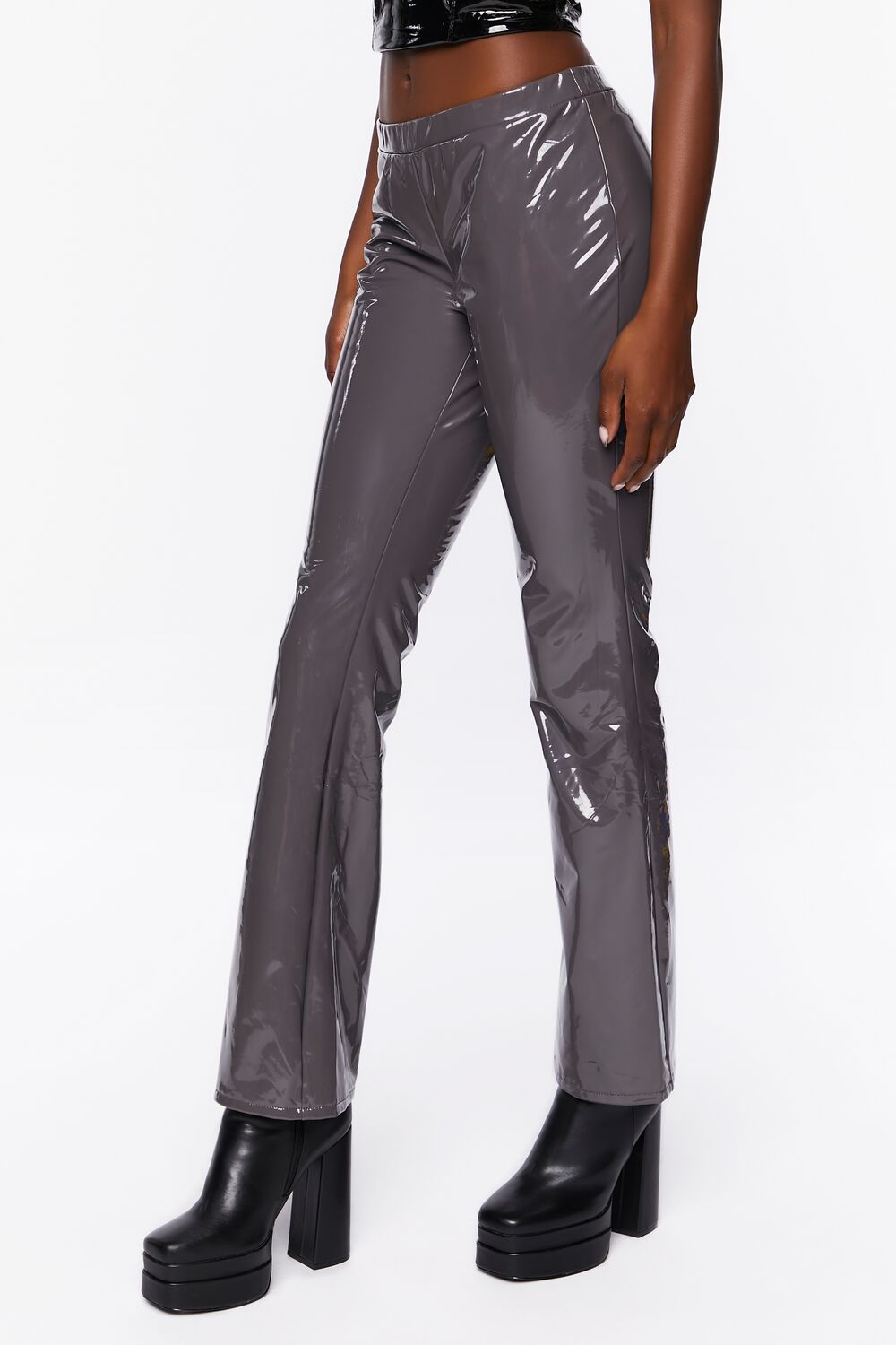 Faux Patent Leather Flare Pants