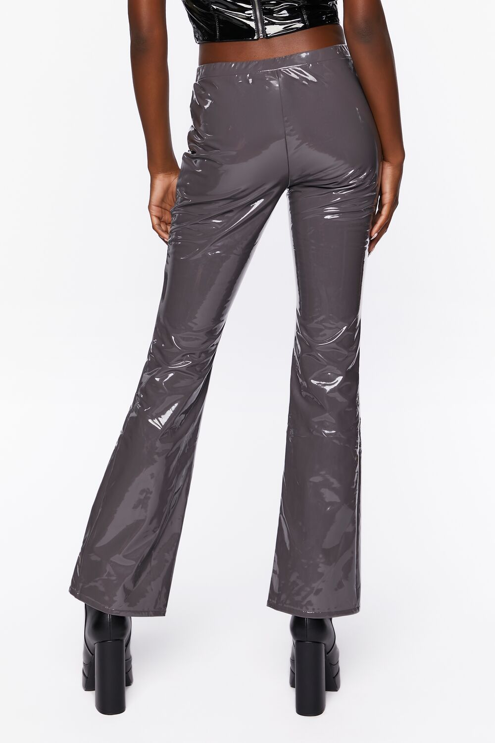 Faux Patent Leather Flare Pants