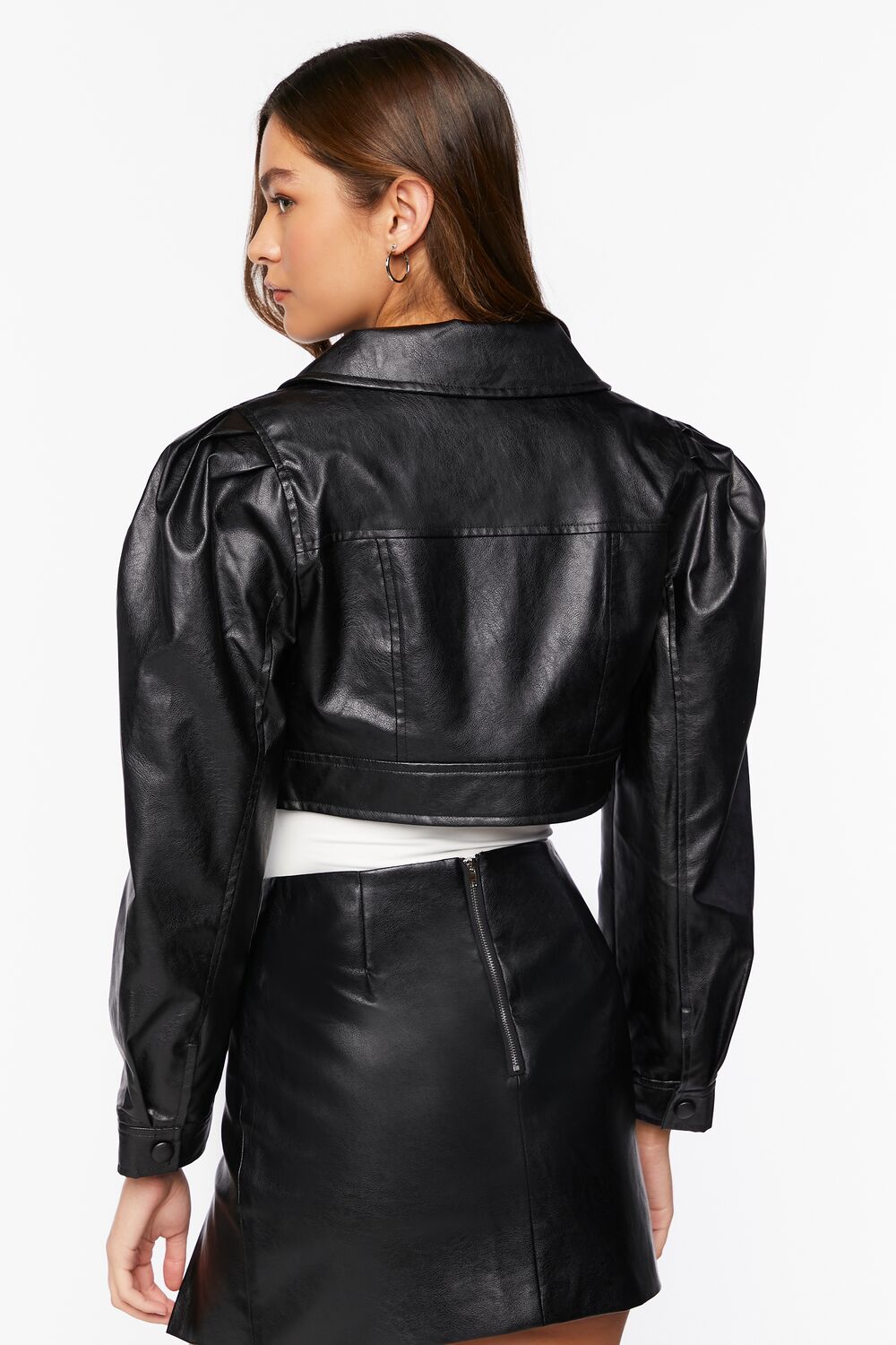 Faux Leather Cropped Trucker Jacket