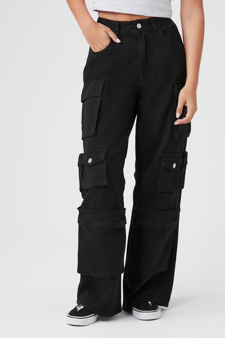 Twill Wide-Leg Cargo Pants