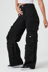 Twill Wide-Leg Cargo Pants