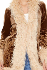 Faux Fur-Trim Embroidered Coat