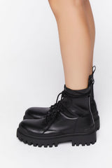 Faux Leather Lug Combat Boots