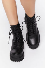 Faux Leather Lug Combat Boots