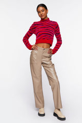 Fuzzy Zebra Print Cutout Sweater