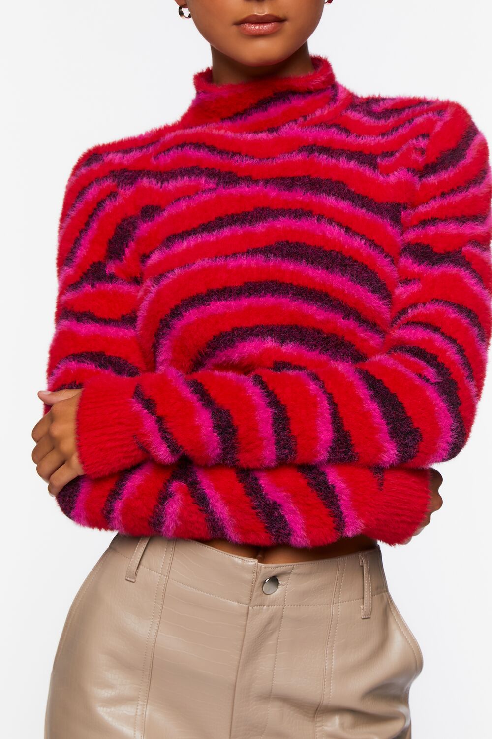 Fuzzy Zebra Print Cutout Sweater